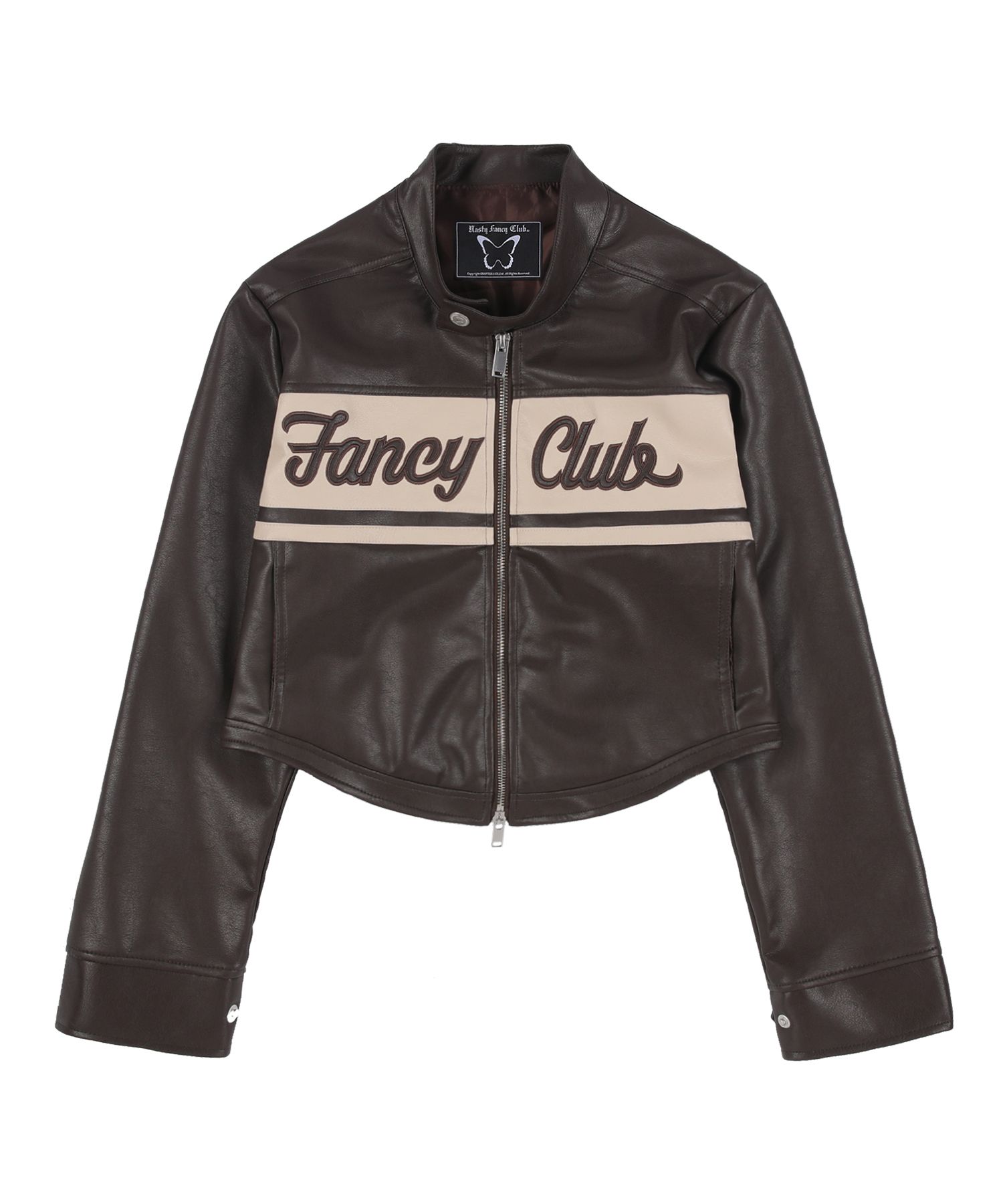 MUSINSA | FANCY CLUB [NF] Bike cropped leather jacket (BROWN