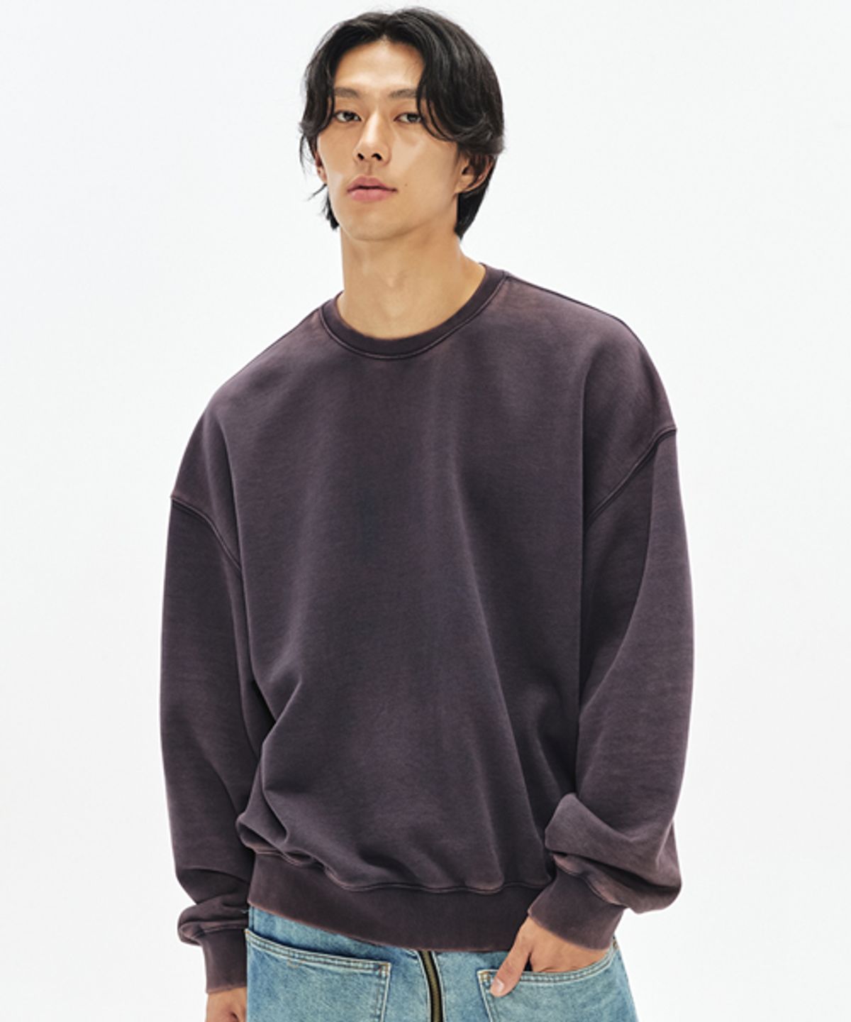 소버먼트(SOVERMENT) 950G 컷 블리치 맨투맨-에시드 스톤-