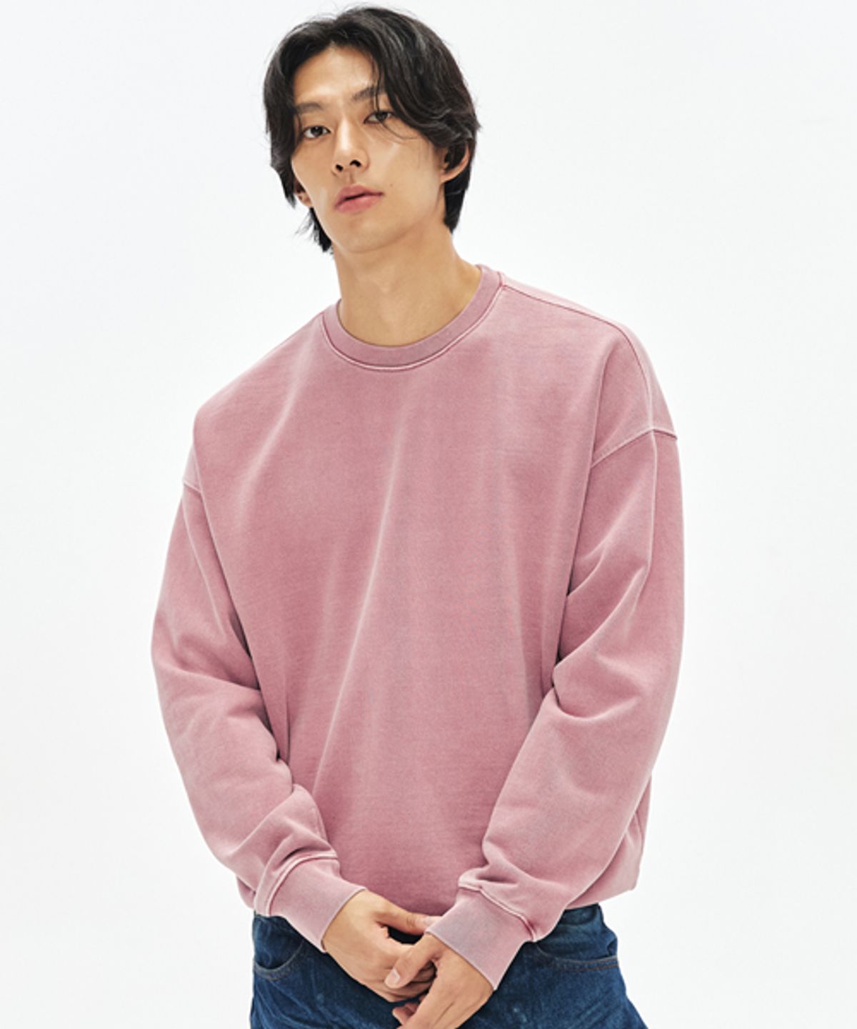 소버먼트(SOVERMENT) 980G 피그먼트 맨투맨-올드 핑크-