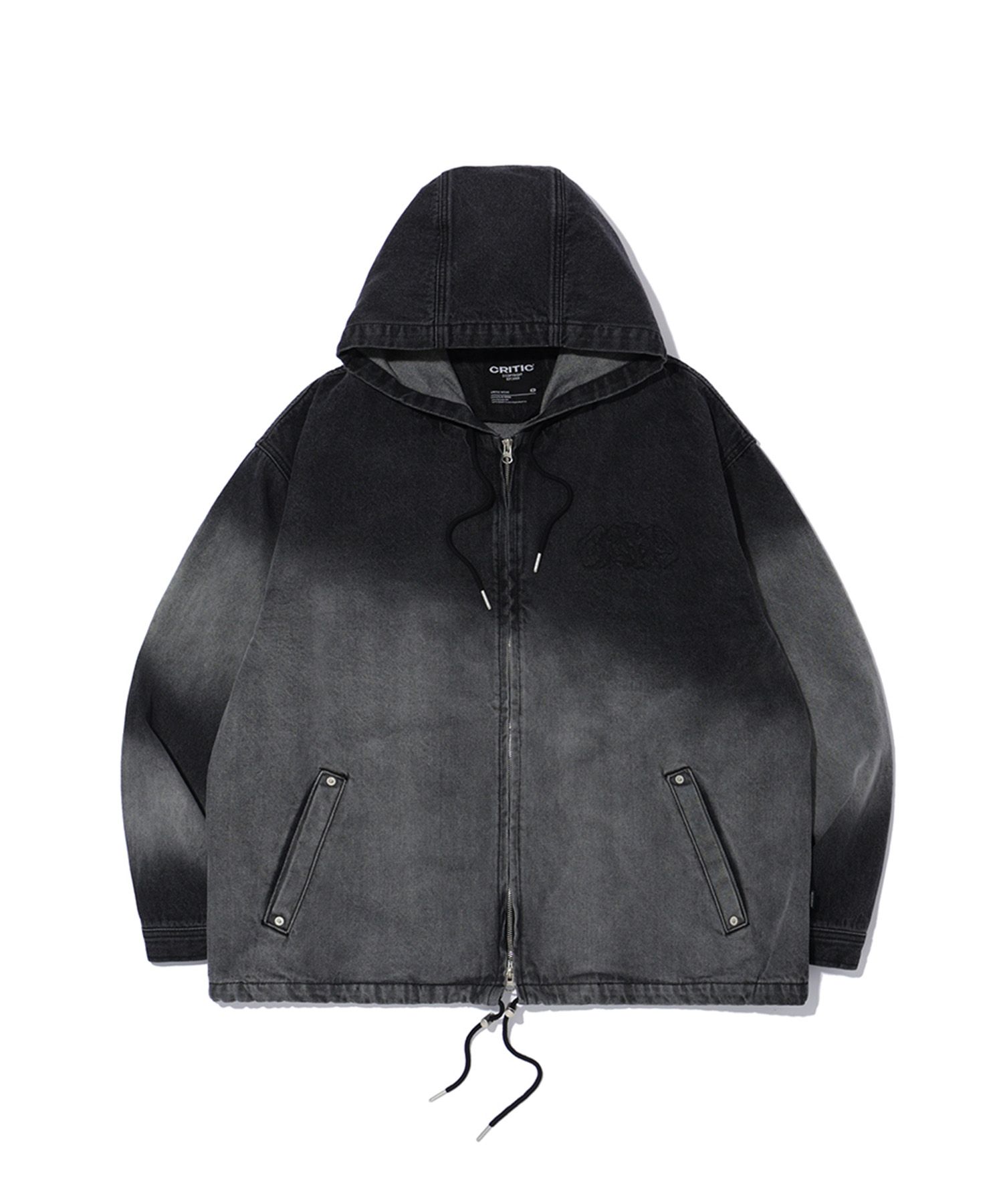 MUSINSA | CRITIC GOTH LOGO DENIM HOODIE ZIP-UP BLACK