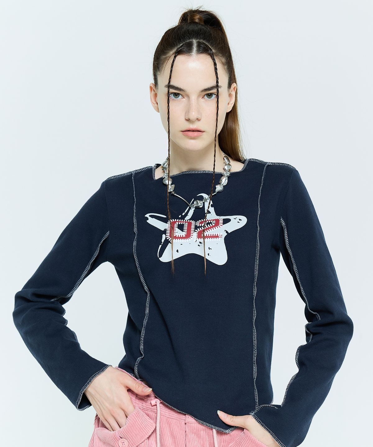 라티젠(LARTIGENT) L6 OVERLOCK UNBALANCE SLEEVE TEE(NAVY)