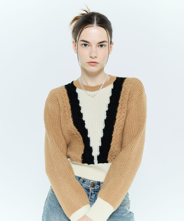 L6 CABLE COLOR KNIT(BROWN)