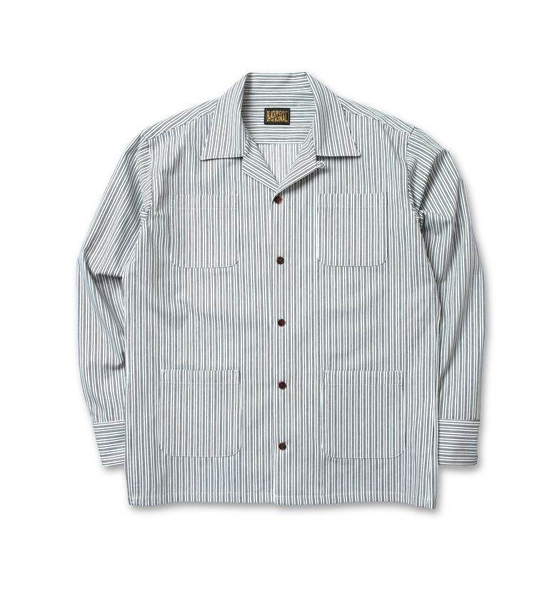 BLACK PP Vertical Stripe Open Collar Shirts