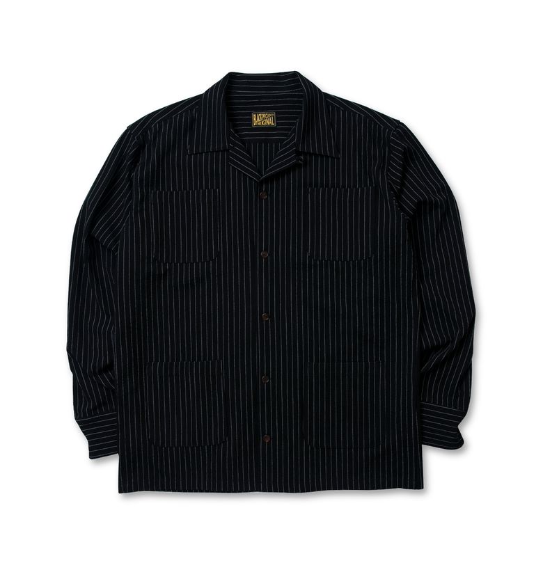 BLACK PP Vertical Stripe Open Collar Shirts