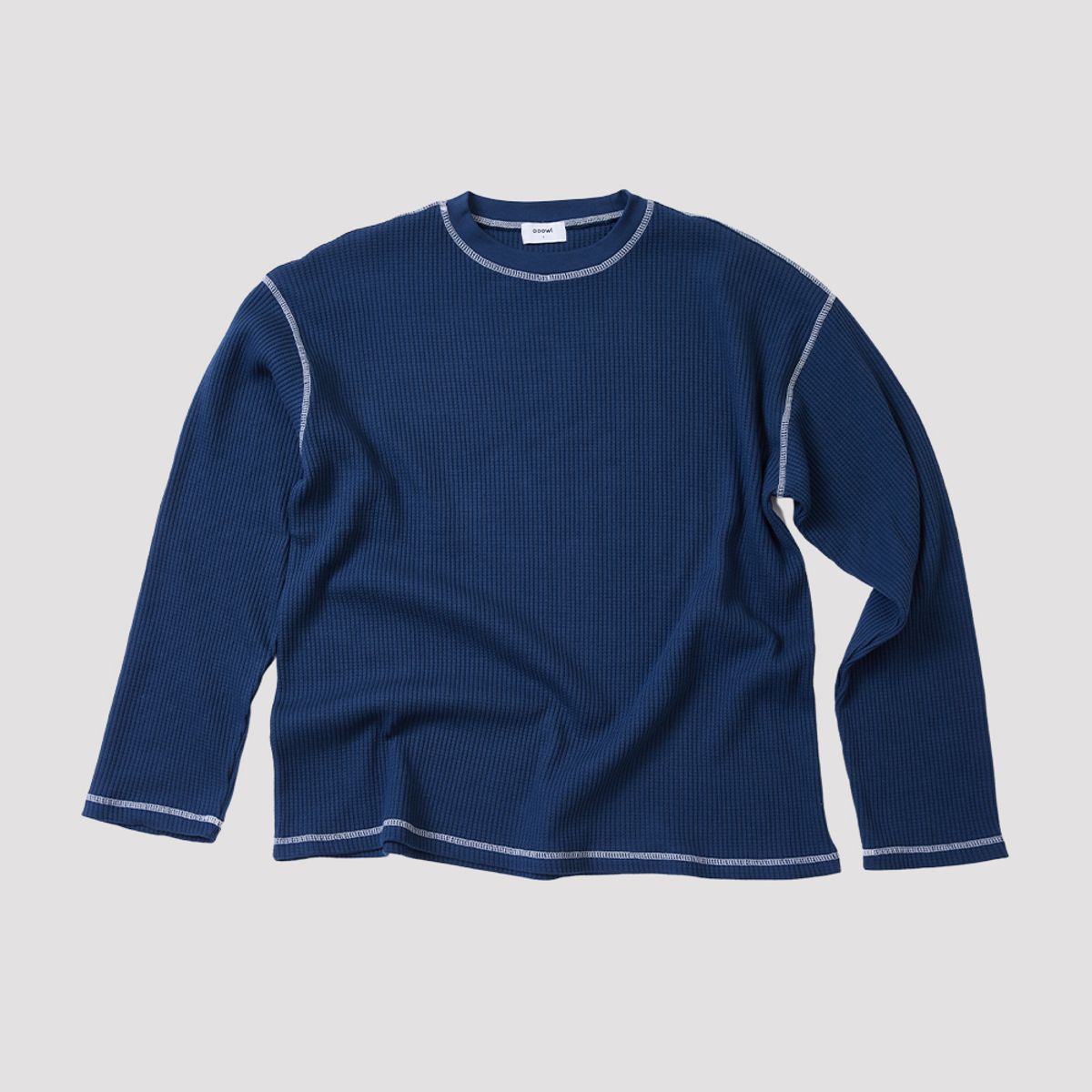 오울(OOOWL) WAFFLE LONG SLEEVE T SHIRT FLAT LOVE NAVY