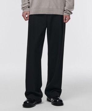 원 턱 와이드 밴딩 슬랙스 [블랙]