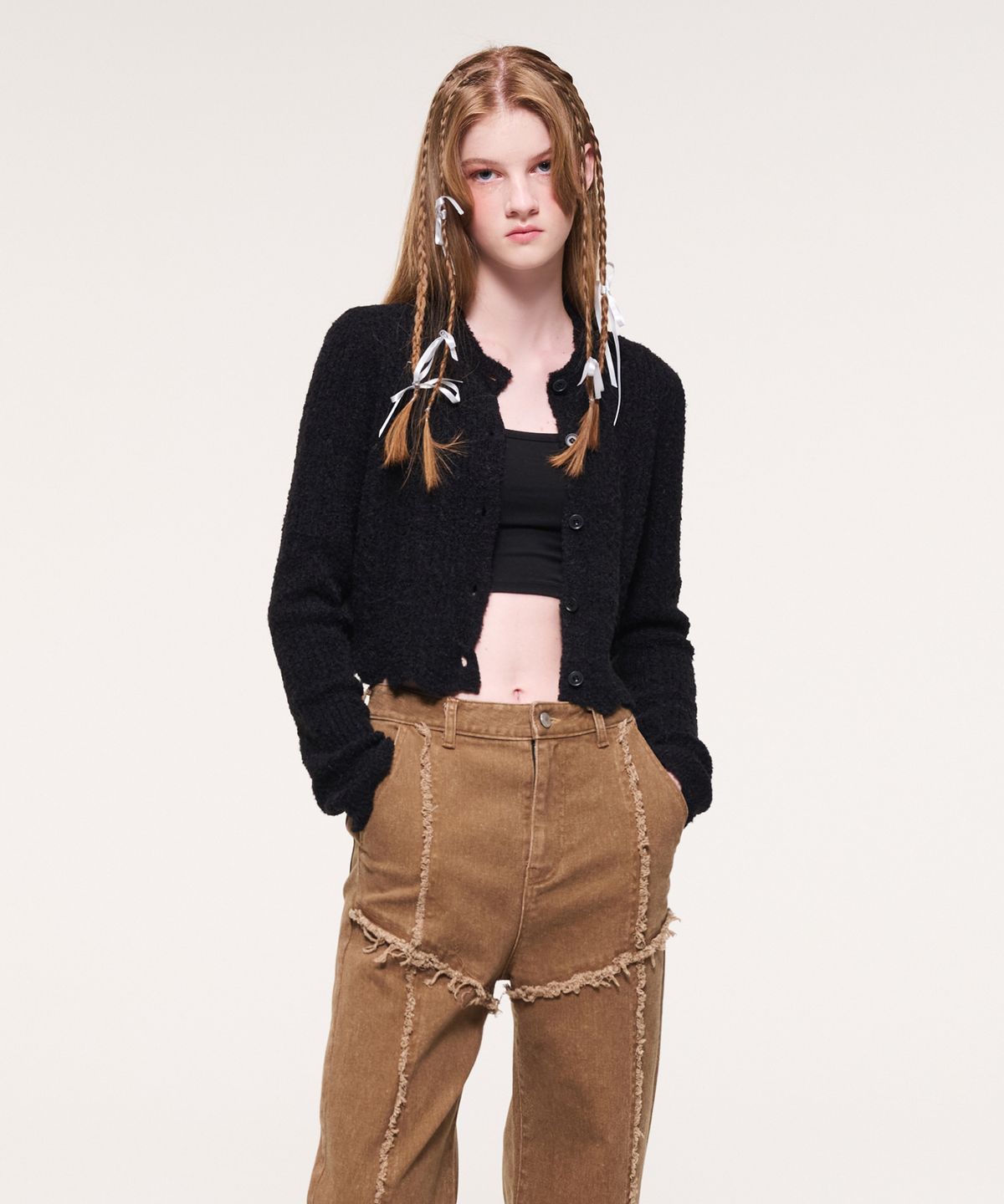 에트몽(ETMON) Curling Knit Cardigan, Black