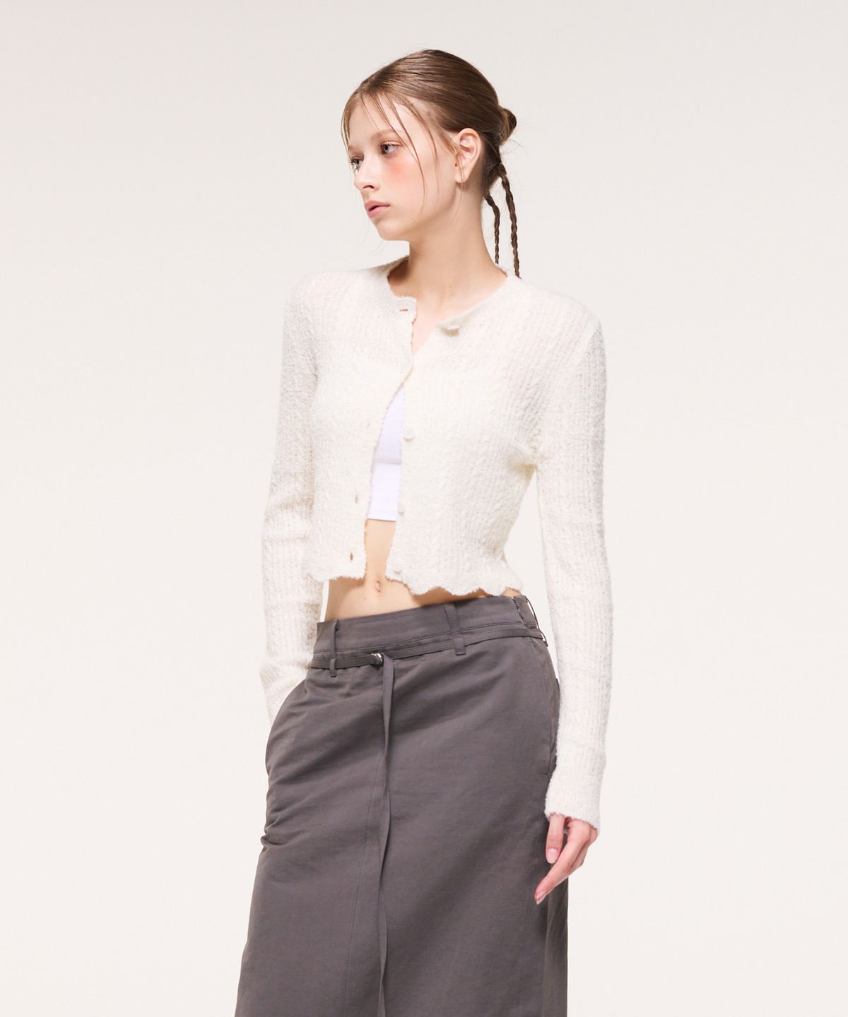 에트몽(ETMON) Curling Knit Cardigan, Ivory