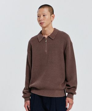 ZIP-UP COLLAR KNITWEAR_BROWN