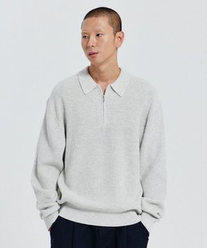ZIP-UP COLLAR KNITWEAR_LIGHT GRAY