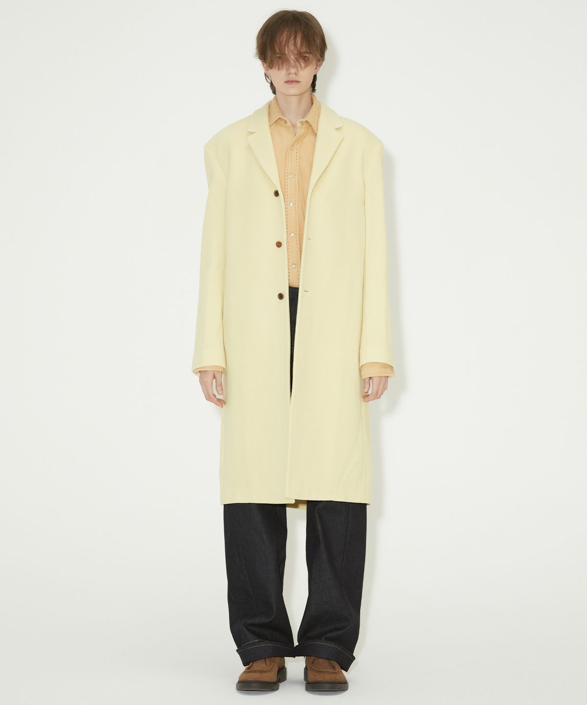 노앙(NOHANT) WOOL SINGLE LONG COAT AURORA LIME