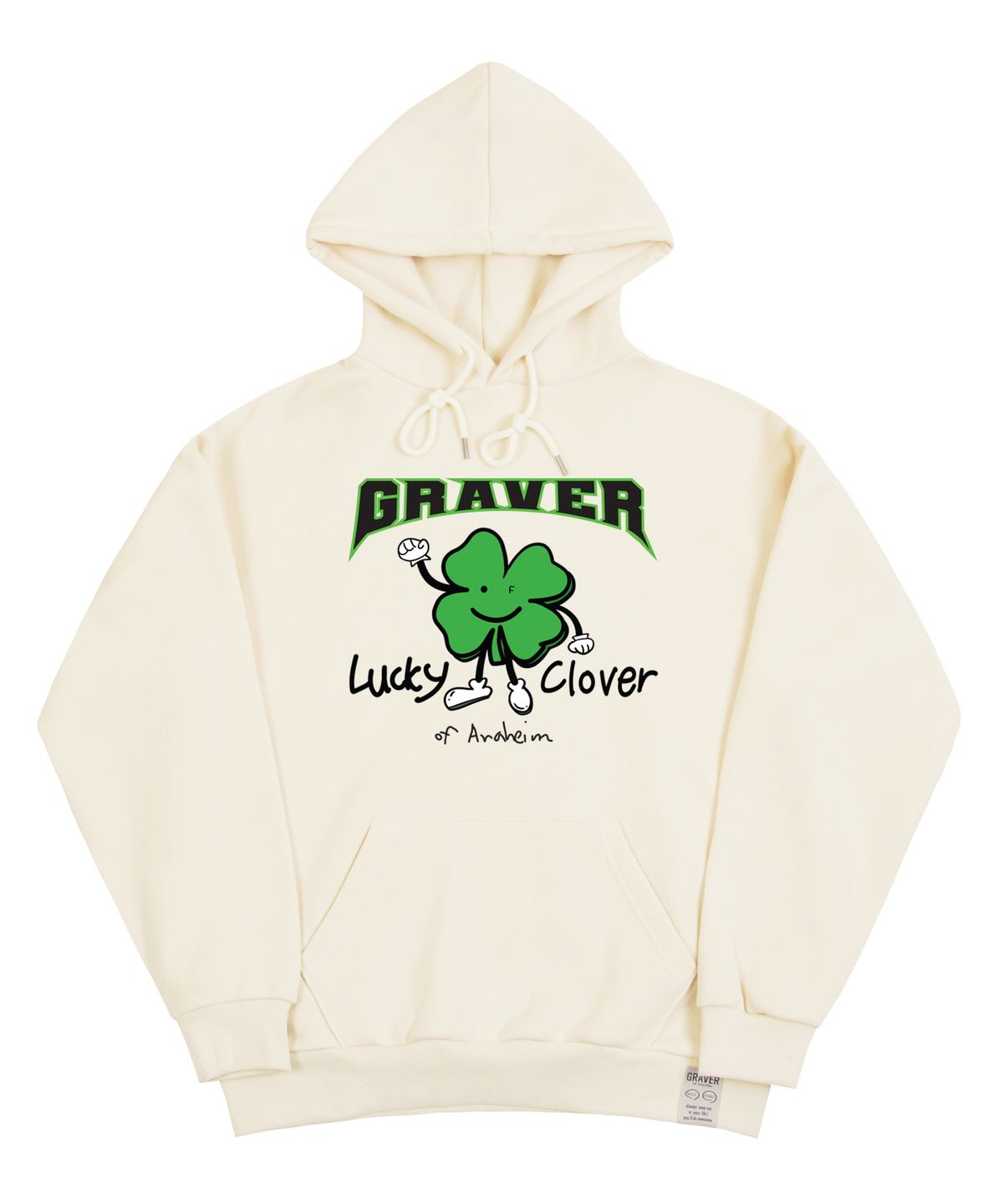 그레이버(GRAVER) [UNISEX]럭키 클로버 센터 후드티_크림