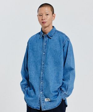 OVER FIT LOGO DENIM SHIRT_MEDIUM BLUE