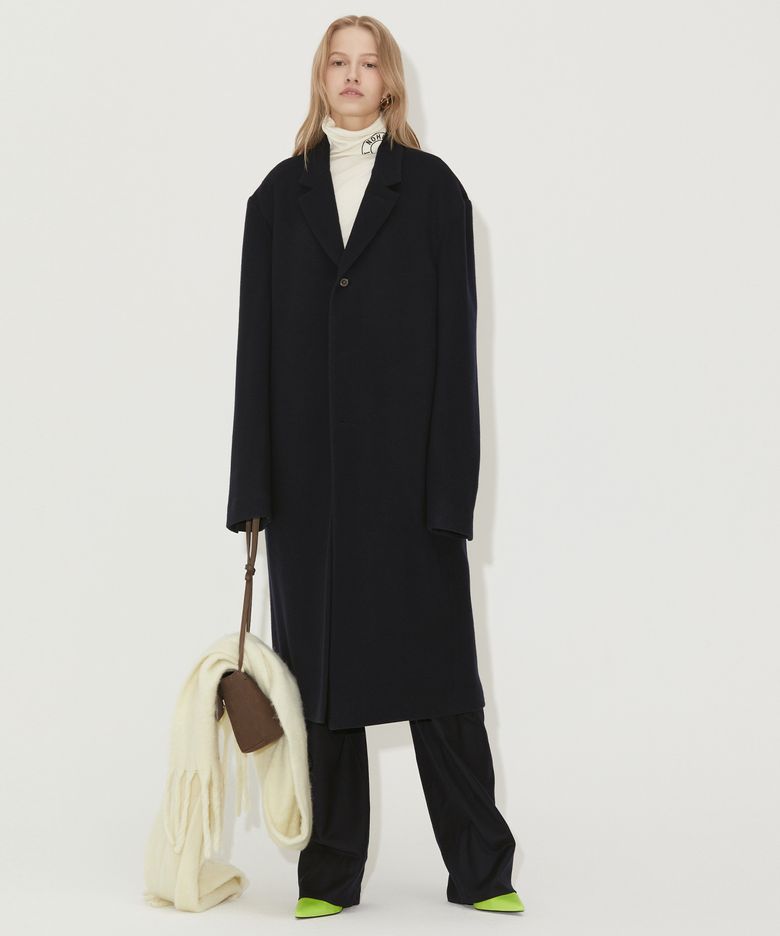 WOOL SINGLE LONG COAT NAVY