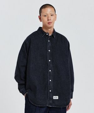 OVER FIT LOGO DENIM SHIRT_BLACK
