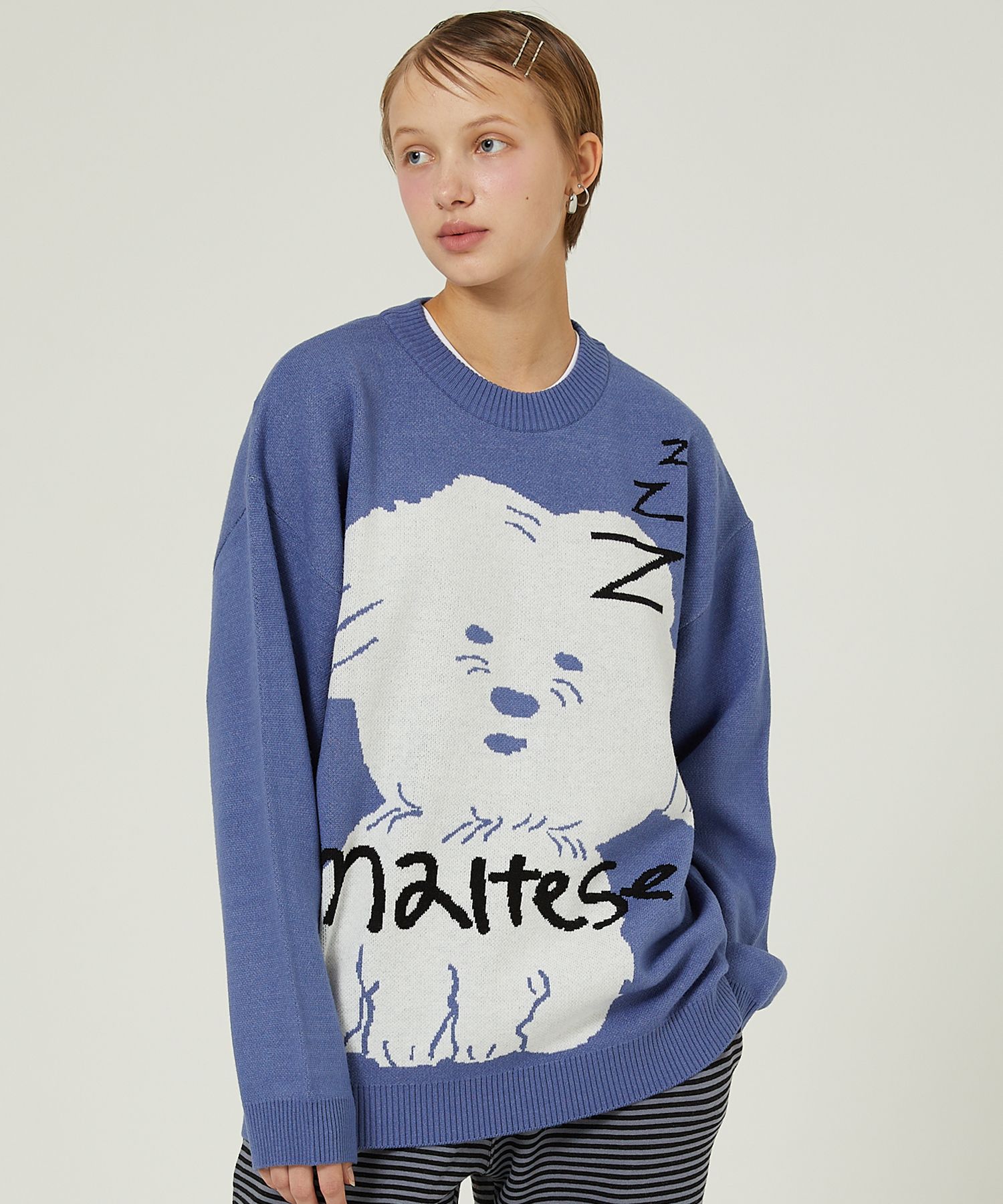 さらに100円引き◆WAI KEI◆Sleeping maltese graphic knit MUSINSA | WAI KEI Sleeping Maltese Graphic Knit Blue