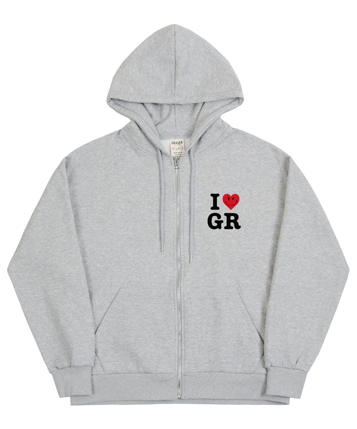 그레이버(GRAVER) [UNISEX]스몰 I 하트스마일 GR 후드집업_그레이