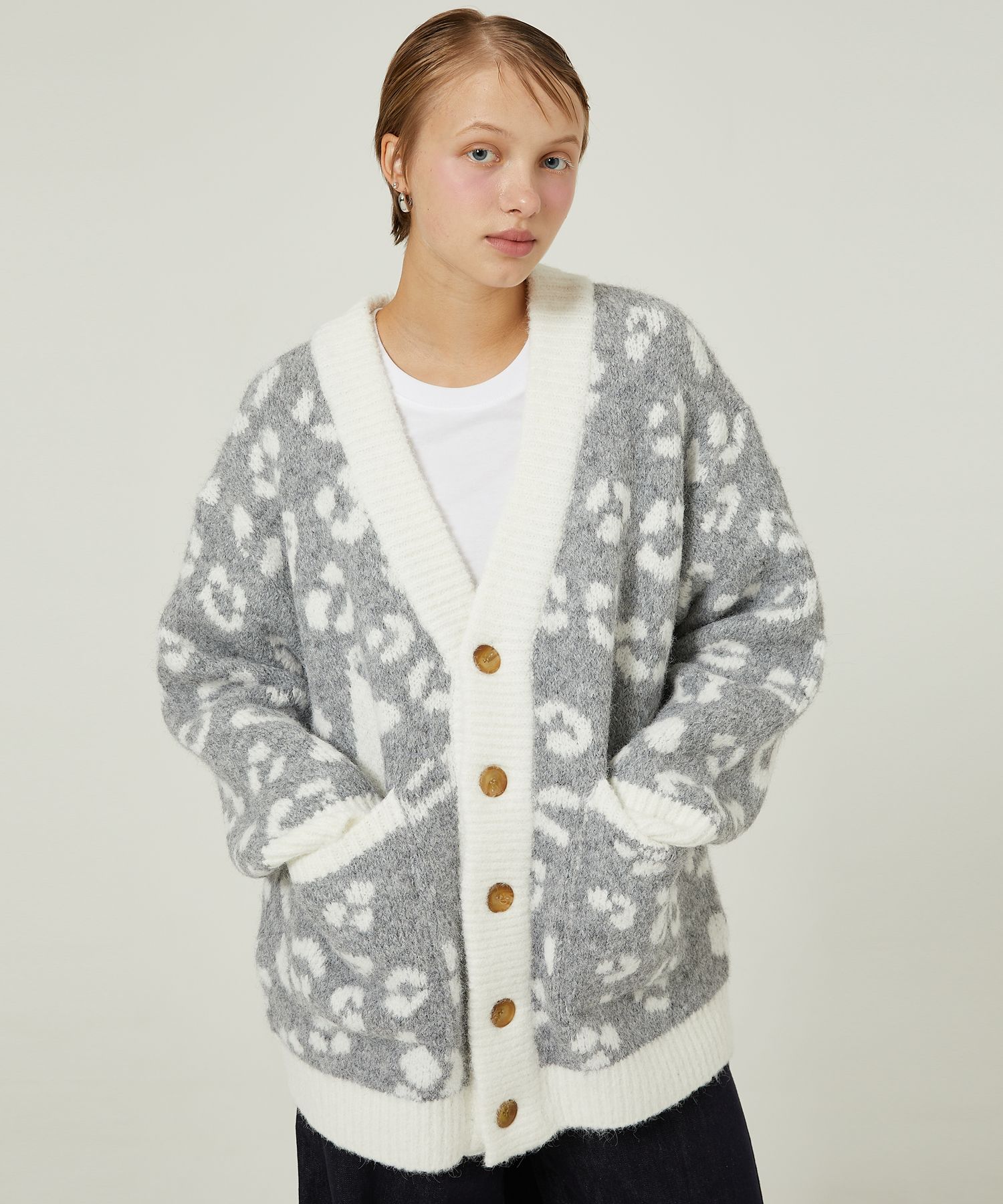 Leopard mohair cardigan” (Gray) – PANERO