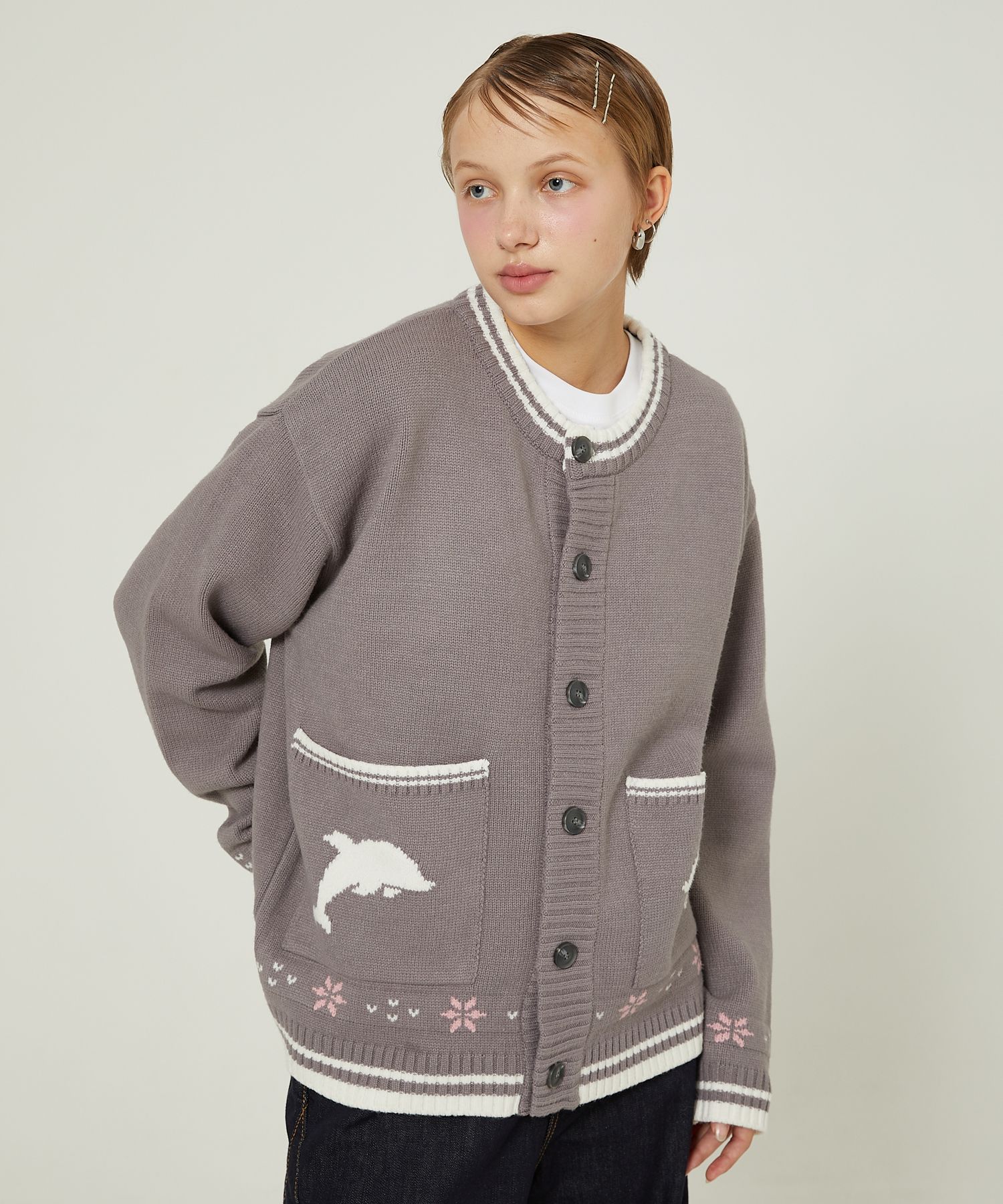 さらに100円引き◆WAI KEI◆Dolphin knit cardigan MUSINSA公式 | WAI KEI Dolphin Knit Cardigan Gray