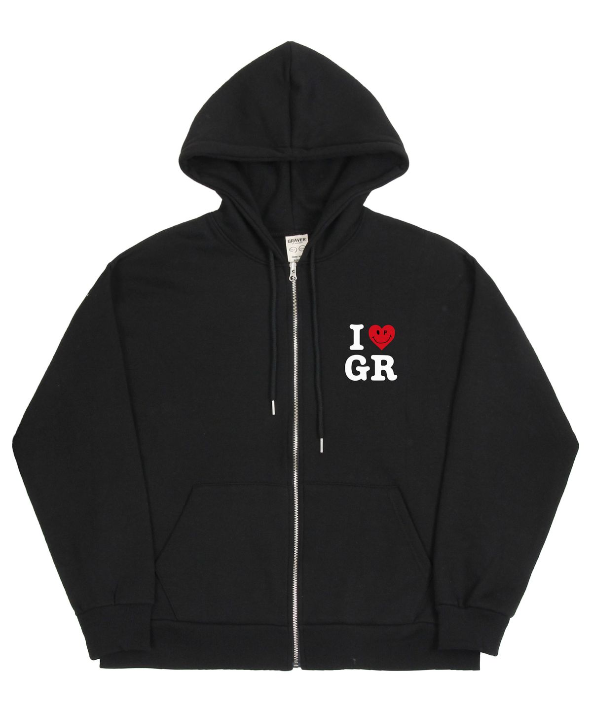 그레이버(GRAVER) [UNISEX]스몰 I 하트스마일 GR 후드집업_블랙