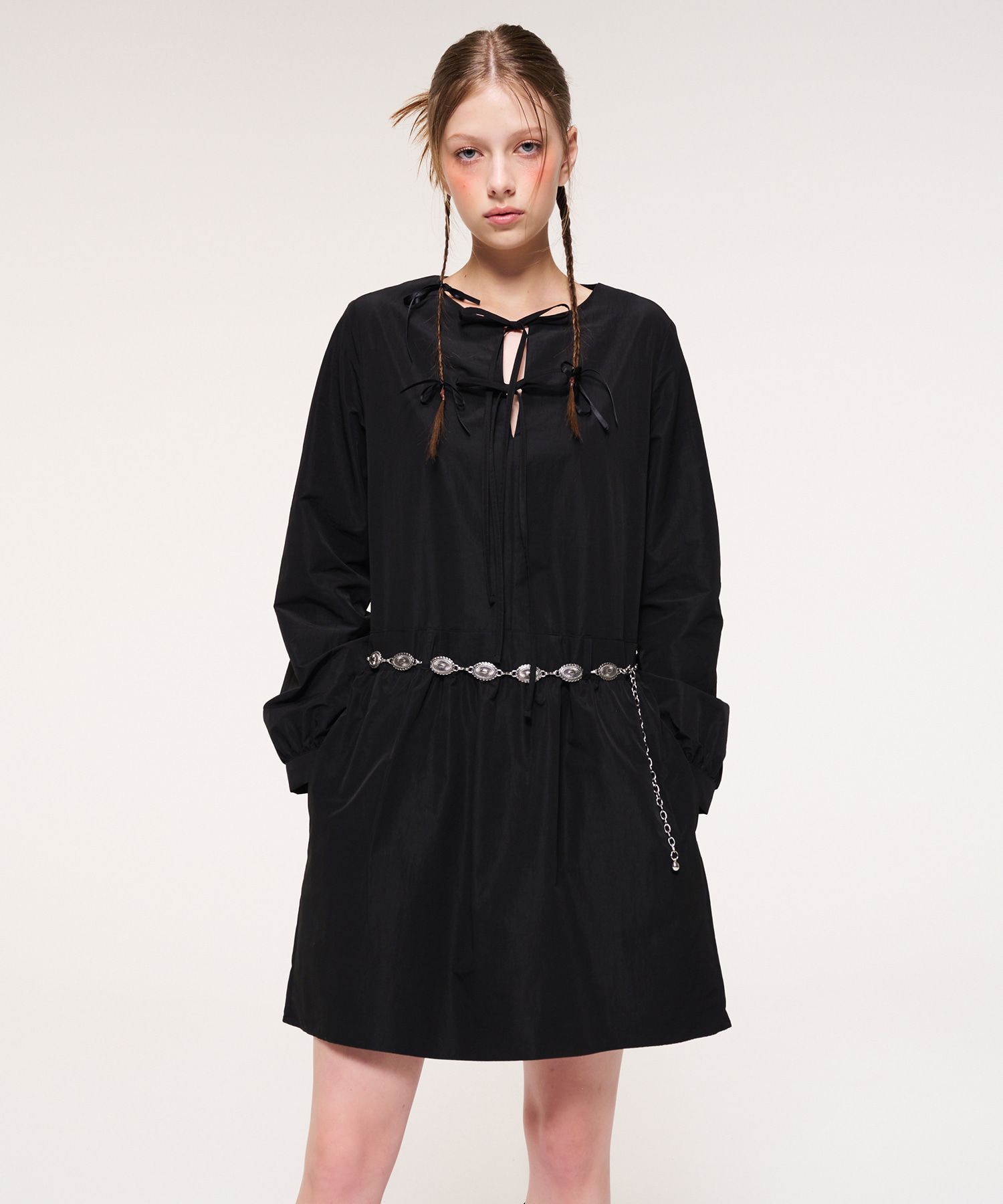 ワンピース ETMON Ribbon Strap Mini Dress, Black MUSINSA | ETMON Ribbon Strap Mini Dress, Black