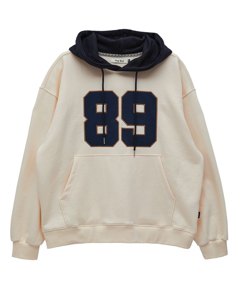 컬러블록 89 로고 후드티셔츠 아이보리