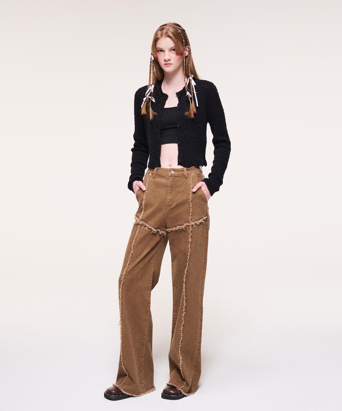 에트몽(ETMON) Damage Denim Pants, Light Brown