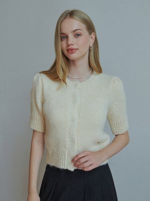 Plum half cardigan (cream)