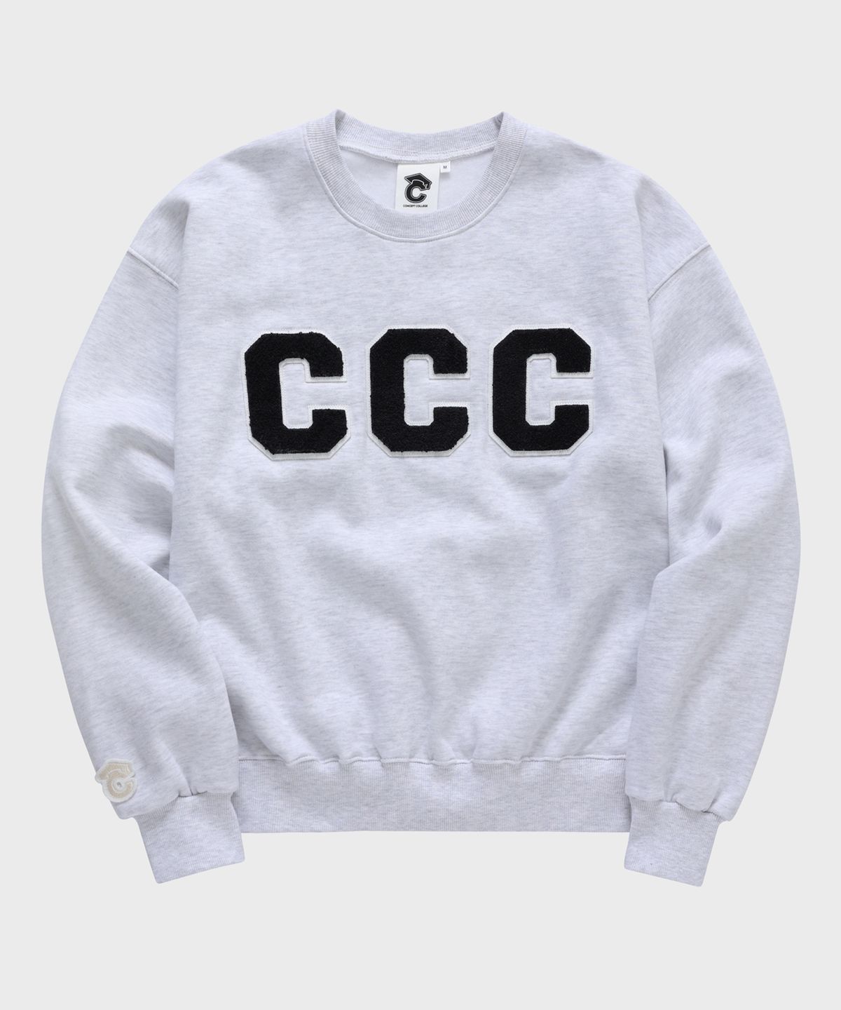 컨셉트컬리지(CONCEPTCOLLEGE) CCC 블랙 패치 에쉬그레이 스웨트셔츠 [남녀공용]