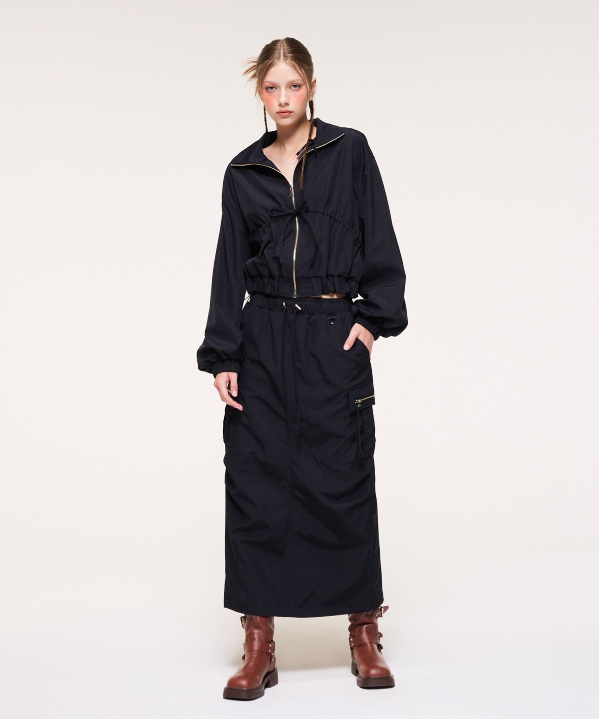 에트몽(ETMON) Zipper Point Cargo Skirt, Black