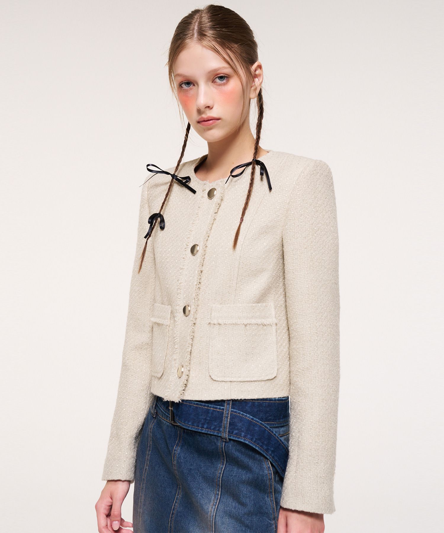 ジャケット ETMON Fringe Line Tweed Jacket, Beige MUSINSA | ETMON Fringe Line Tweed Jacket, Beige