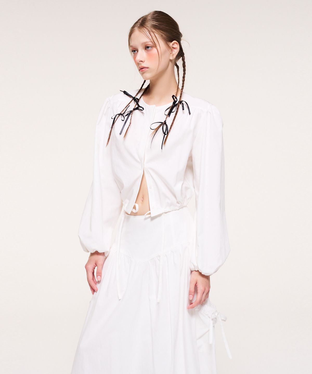 에트몽(ETMON) Hidden Button String Blouse, Ivory