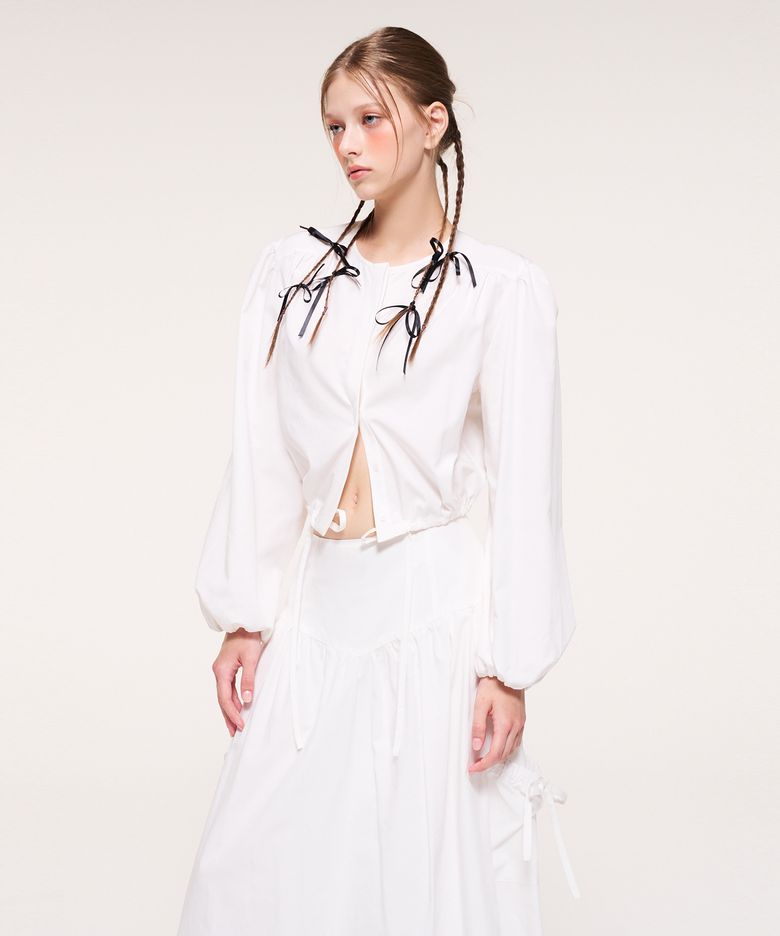 Hidden Button String Blouse, Ivory