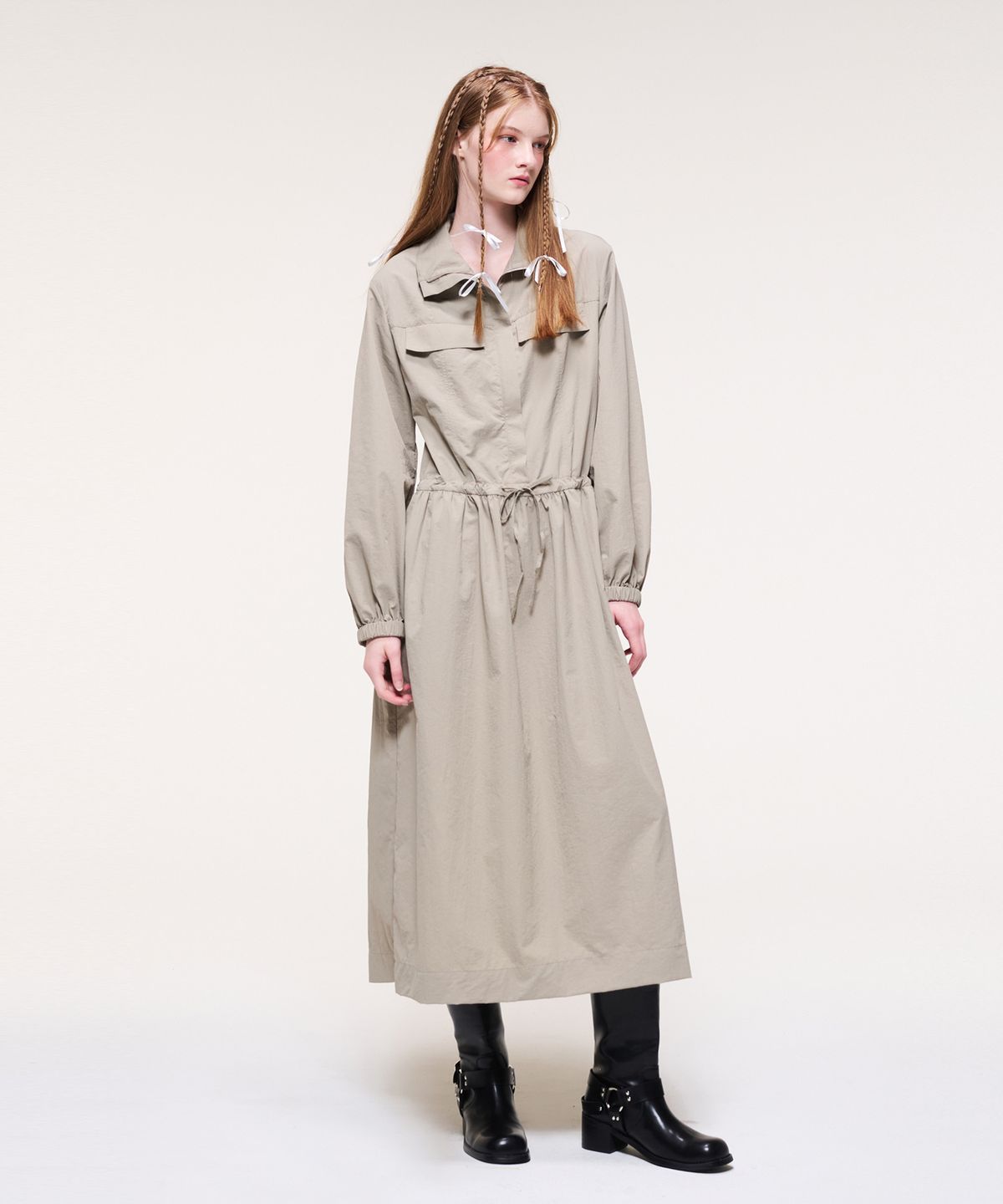 에트몽(ETMON) Wind String Long Dress, Taupe Beige