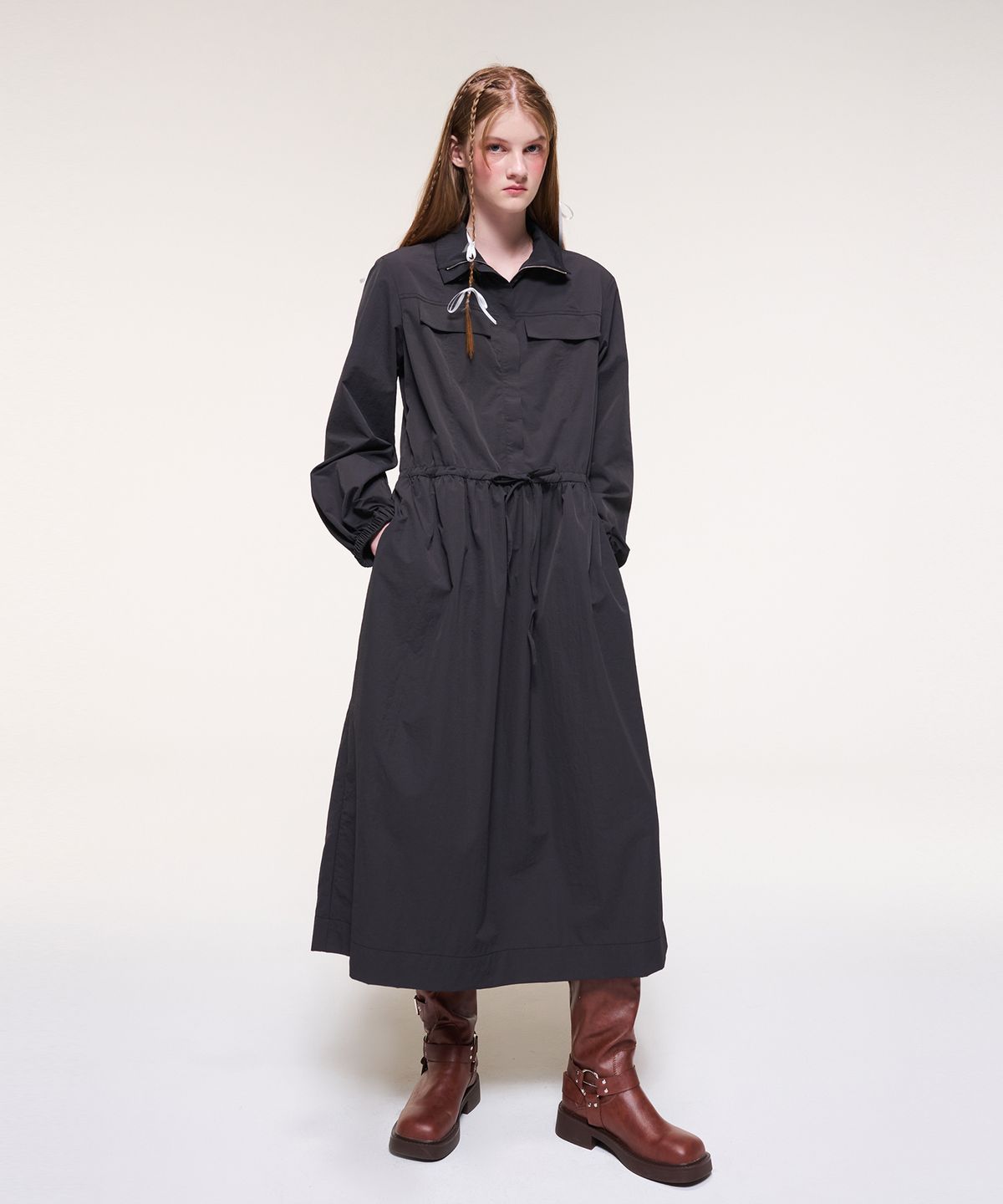 에트몽(ETMON) Wind String Long Dress, Deep Charcoal