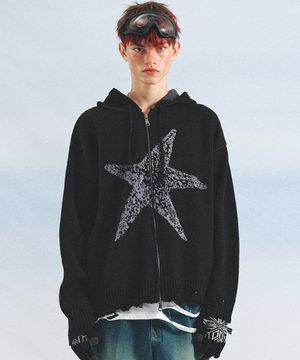 Starfish Hood Zip-up Sweater(BLACK)
