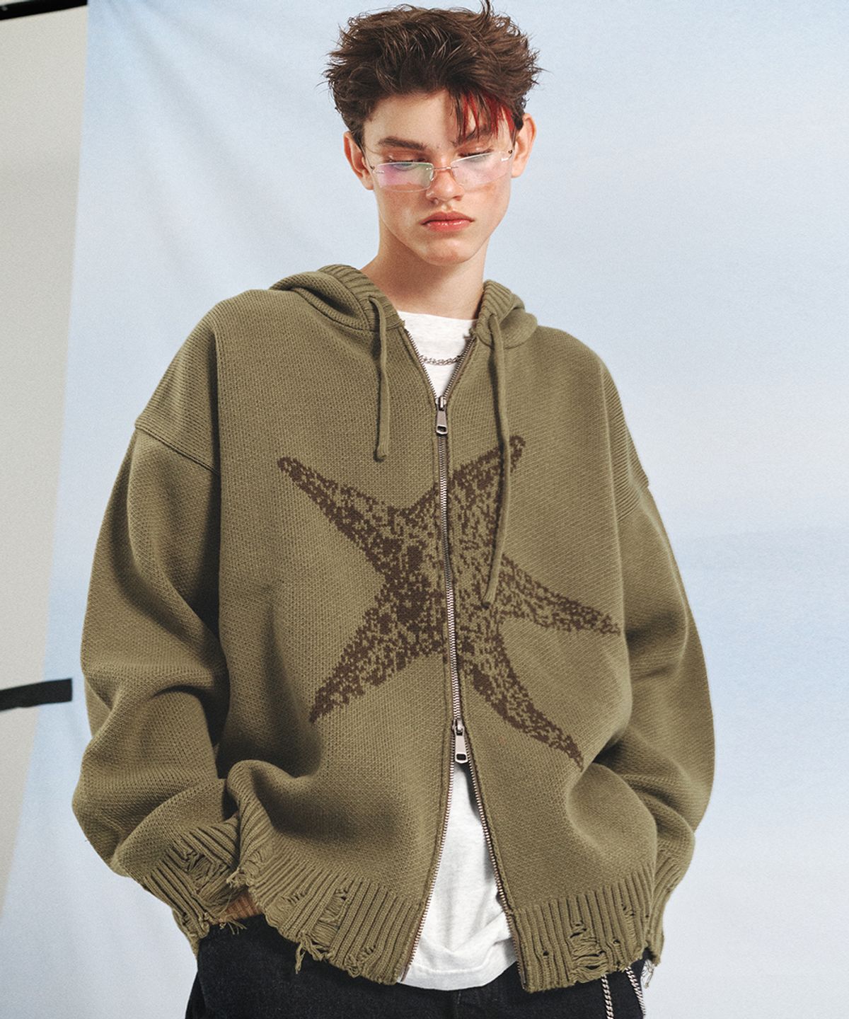 메인부스(MAINBOOTH) Starfish Hood Zip-up Sweater(KHAKI)