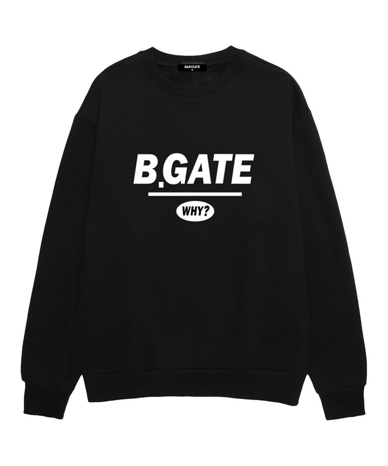 B-GATE 로고 오버핏 맨투맨 (BRLTS001) 블랙/화이트