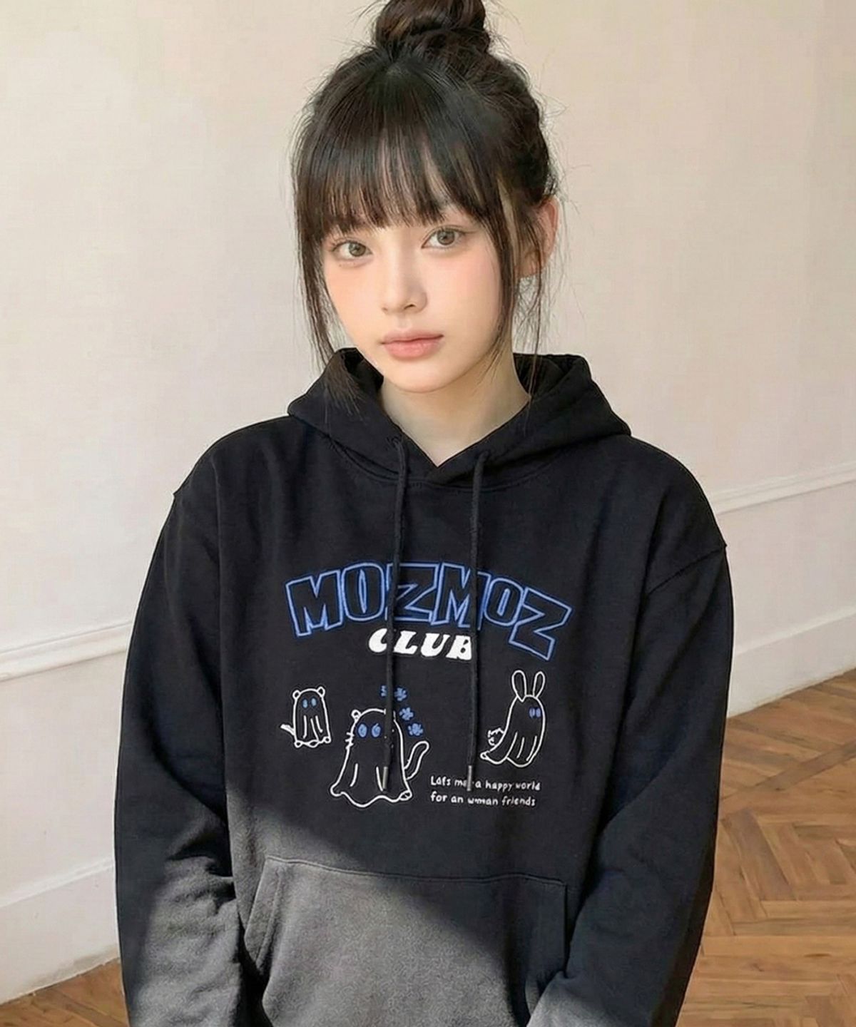 모즈모즈(MOZMOZ) 스몰프렌즈 오버핏 후드 블랙