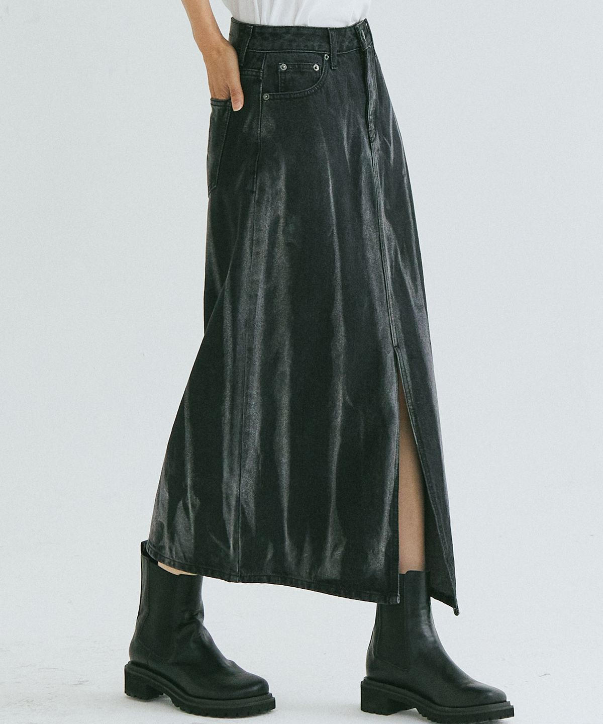 필드워커(FIELDWORKER) POINT BRUSH LONG SKIRT [BLACK]