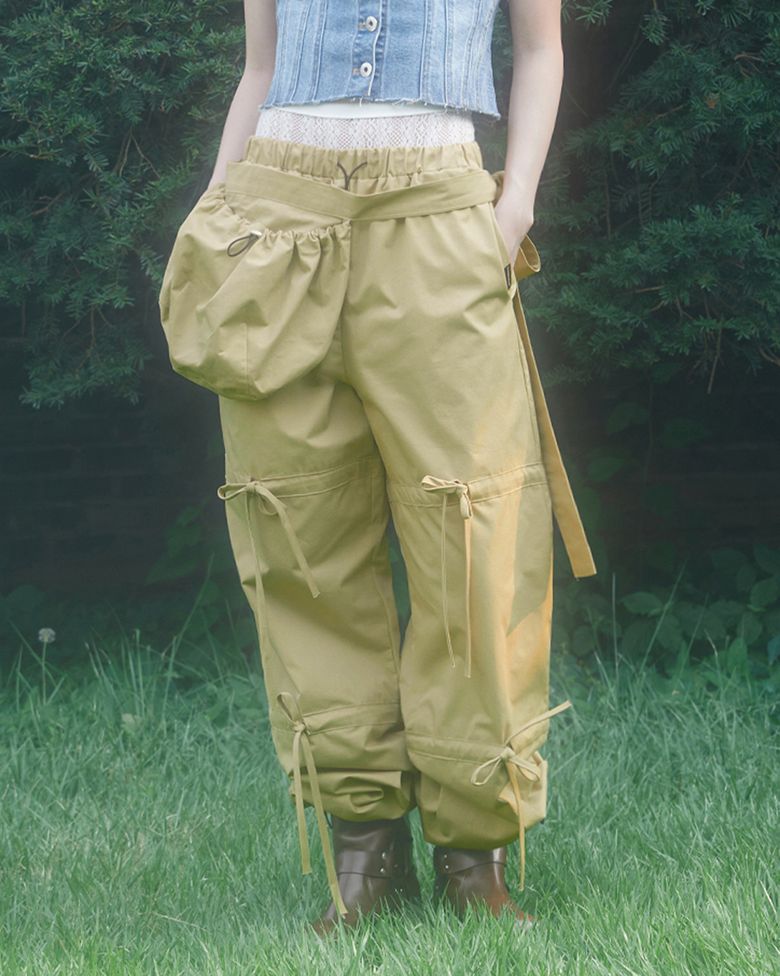 RIBBON STRING PANTS .WITH BAG (BEIGE)