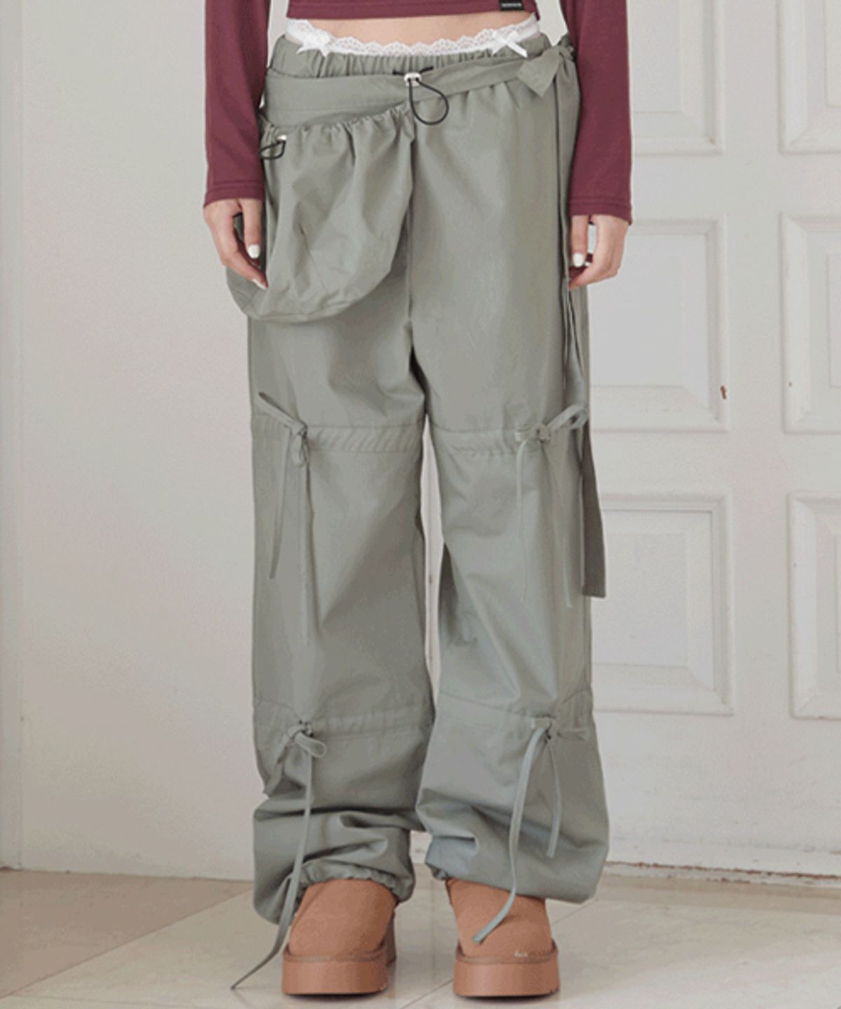 지제뮤지엄(ZIZEMUSEUM) RIBBON STRING PANTS .WITH BAG (KHAKI)