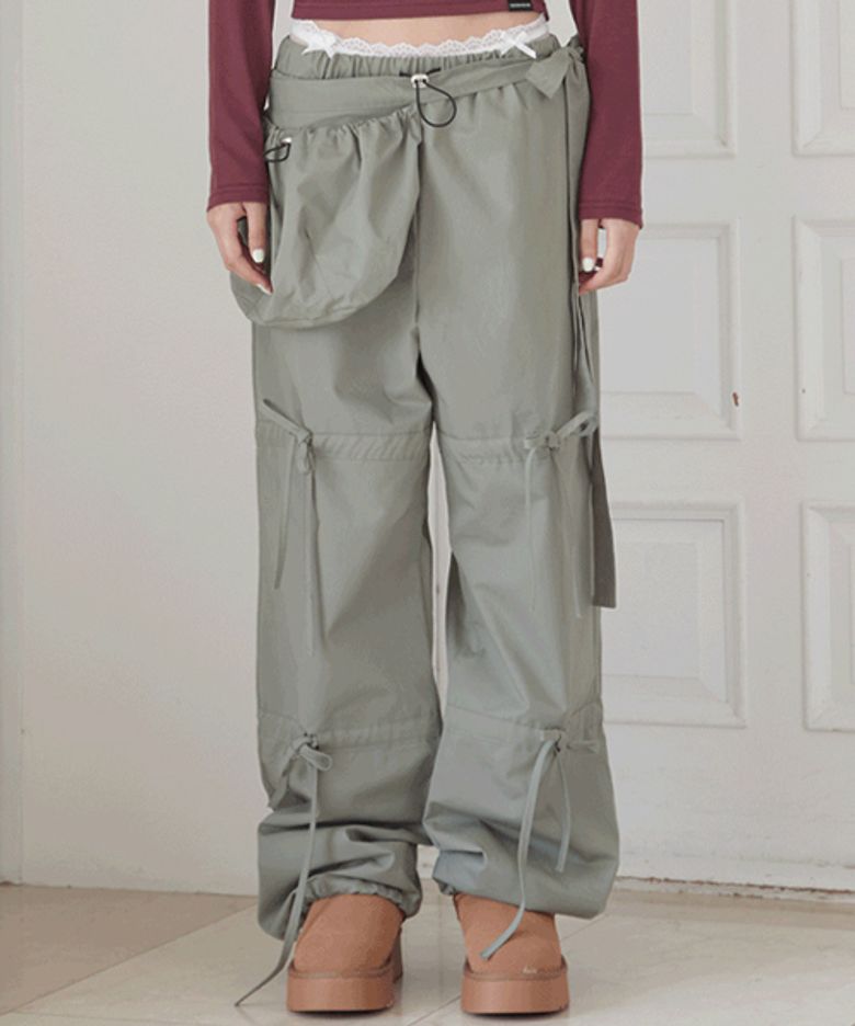 RIBBON STRING PANTS .WITH BAG (KHAKI)