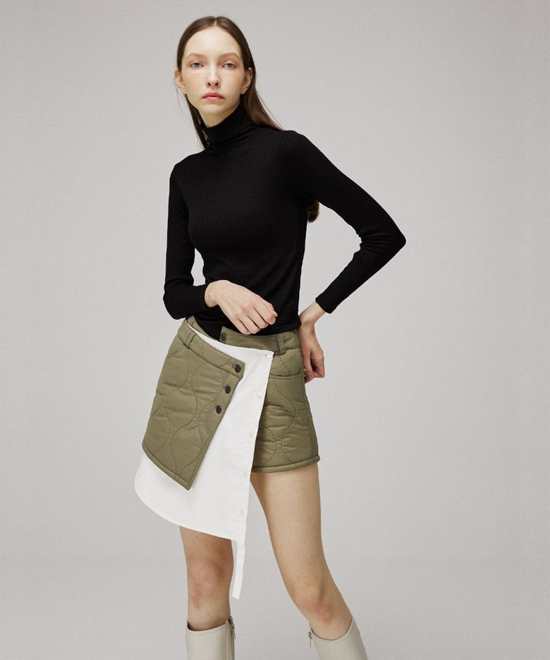 Quilting layered unbalance skirt pants