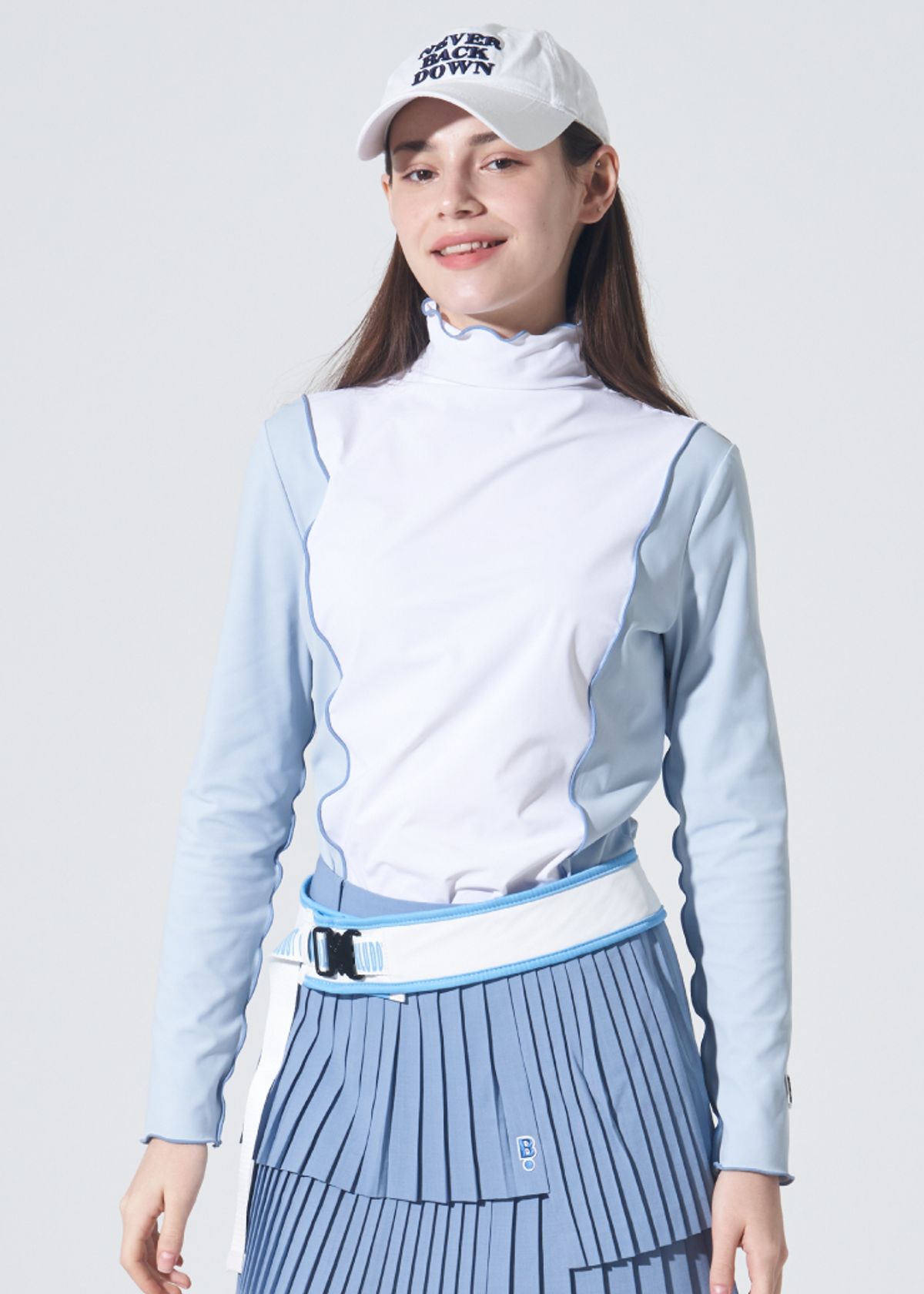 블루닷(BLUDOT) 컬러 블록 모크넥 티셔츠_SB