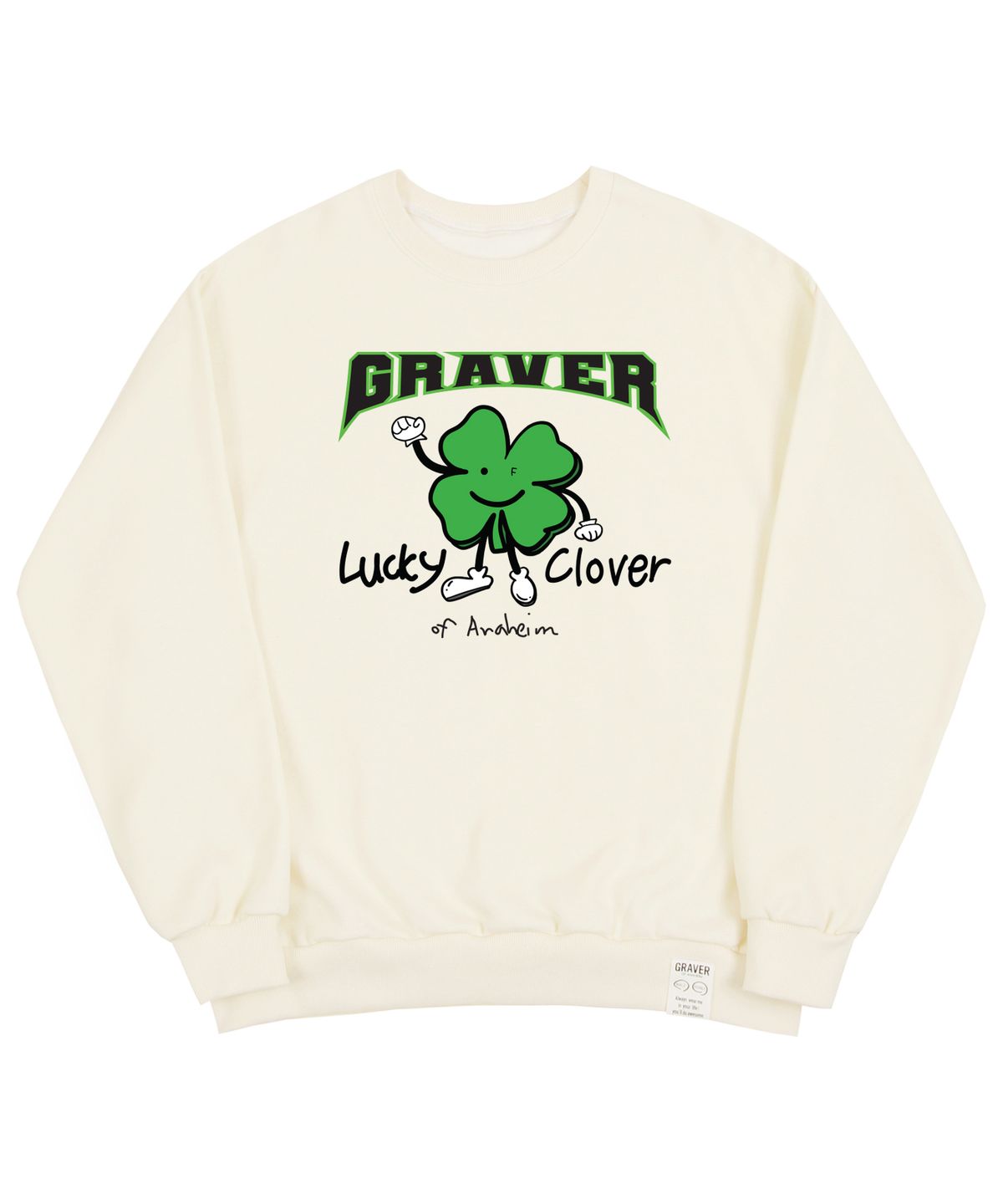 그레이버(GRAVER) [UNISEX]럭키 클로버 센터 맨투맨_크림
