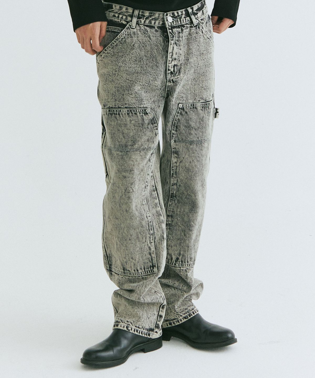 필드워커(FIELDWORKER) DOUBLE KNEE CARPENTERS WIDE DENIM [BLACK]