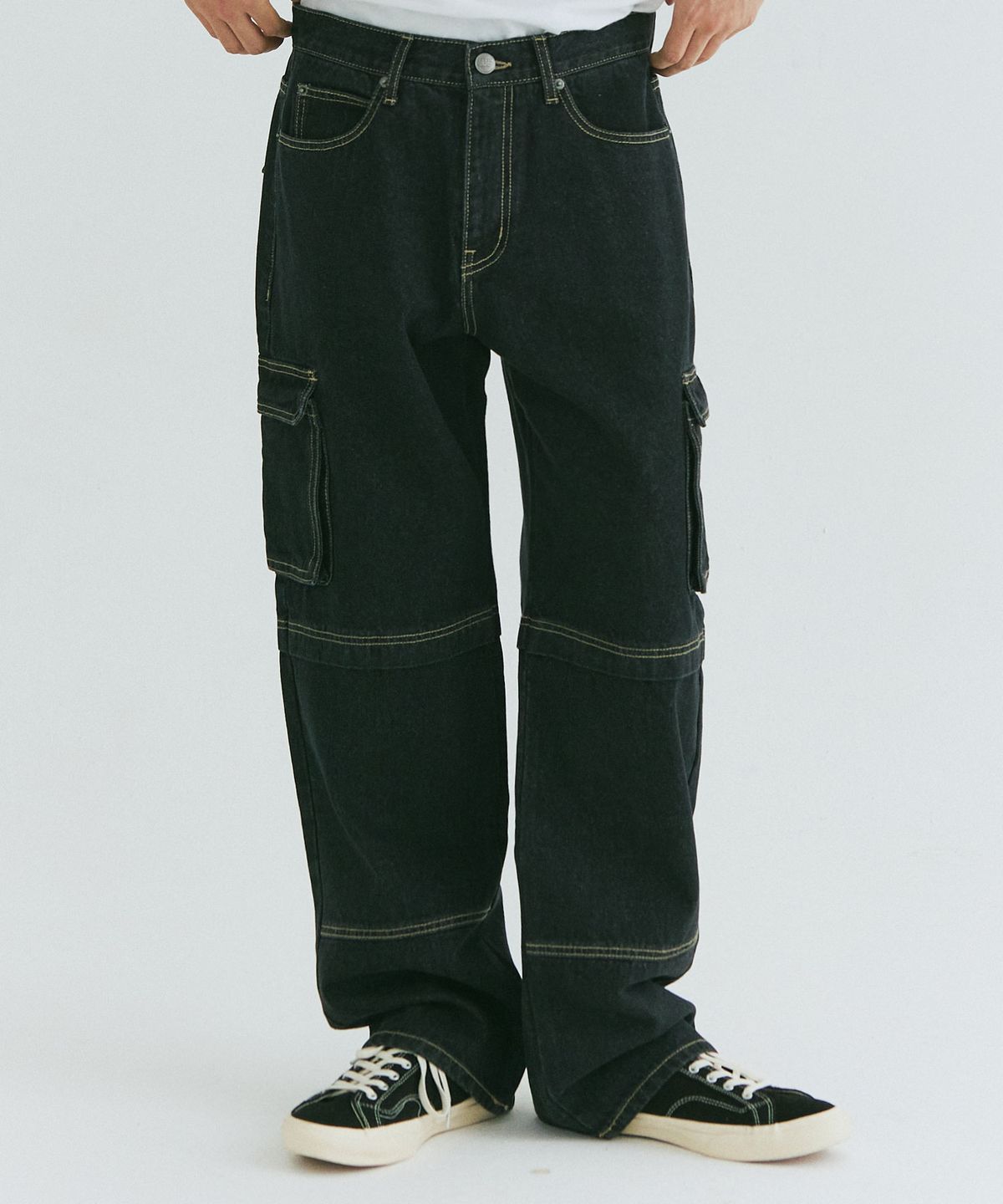 필드워커(FIELDWORKER) CARGO POCKET WIDE DENIM [BLACK]