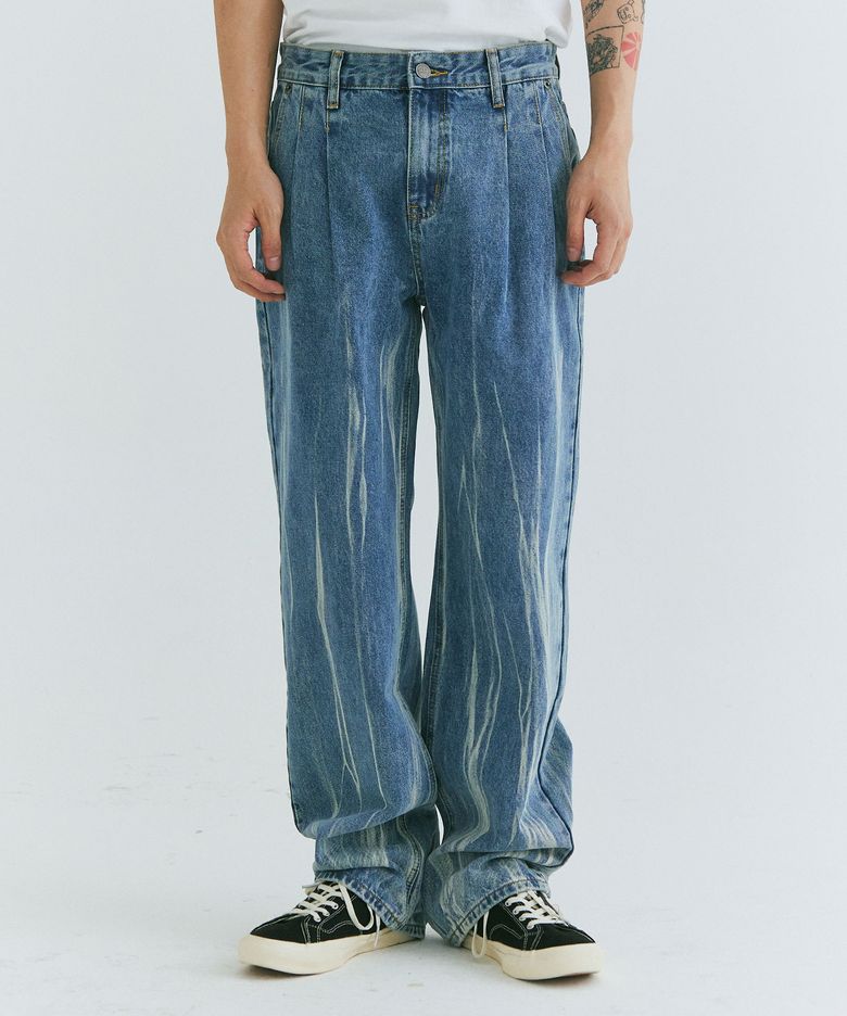 SIWA TWO TUCK WIDE DENIM [BLUE]