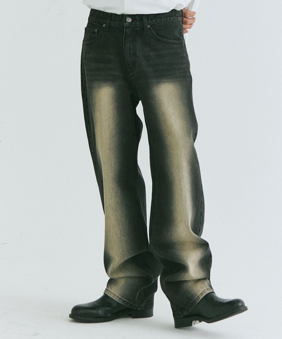 필드워커(FIELDWORKER) MAXIMUM BRUSH WIDE DENIM [BLACK]